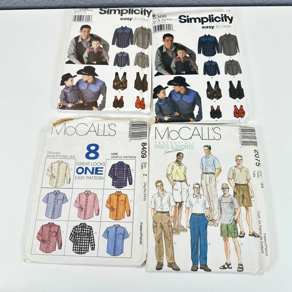 VTG Lot 9 Simplicity McCalls Sewing Patterns Mens Boys Shirts Shorts Vests Pants